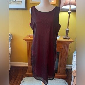 Lisa Jo Y2K black/red/sparkly sleeveless Showgirl midi dress. Size 12.